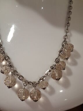 Faceted Champagne Bead Necklace with Silver Chain